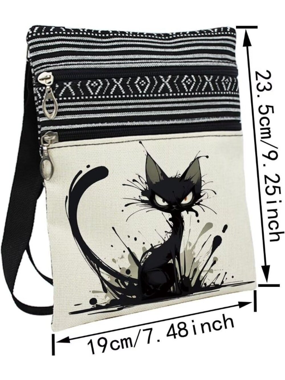 Women Splash Ink Cat Cute Kitten Purse Lover Gift Zipper Crossbody Bag - Picture 4 of 7